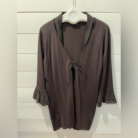 🤎SAMOON COLLECTION - Brown Polka Dot Trim Cardigan - Size 14 US - Picture 1 of 8